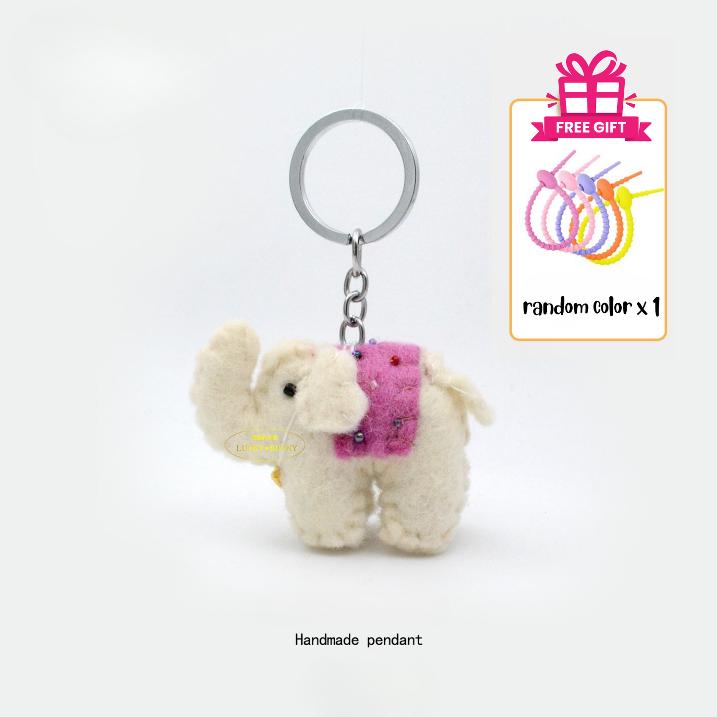Nepalese handmade wool felt lucky elephant charm