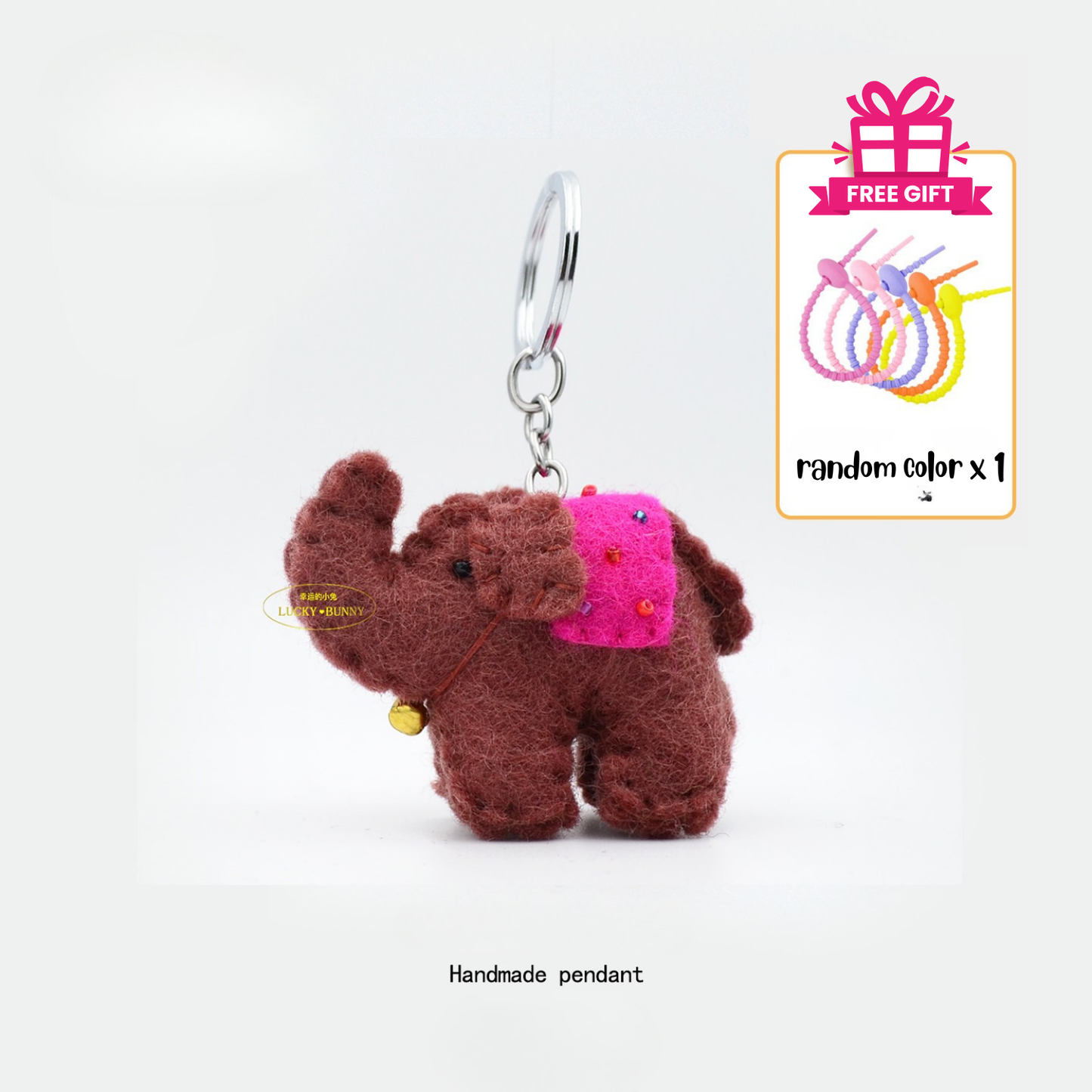 Nepalese handmade wool felt lucky elephant charm