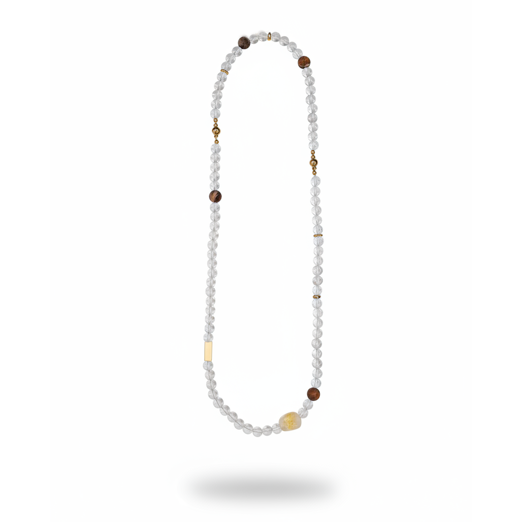 White crystal tribute wood magnetic necklace & magnetic bracelet