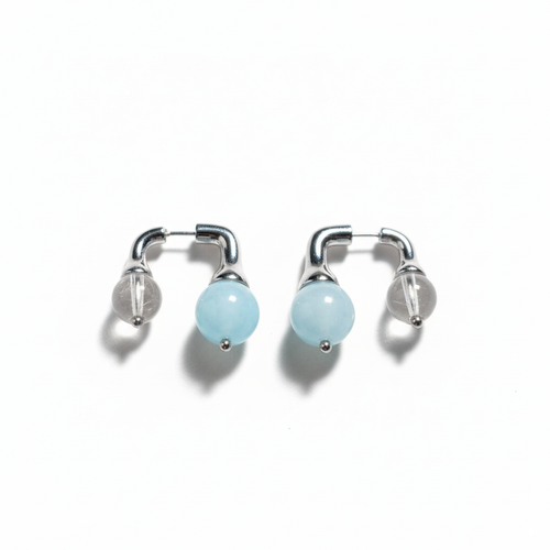 Pure Isle • White Crystal Aquamarine Double-Sided Earrings