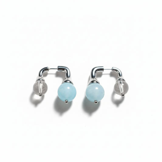 White crystal aquamarine double-sided earrings