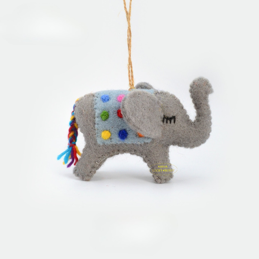 Nepalese Handmade Wool Felt Pendant Charms - Polka Dot Elephant