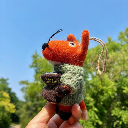 Nepalese Handmade Wool Felt Pendant Charms - Book Fox