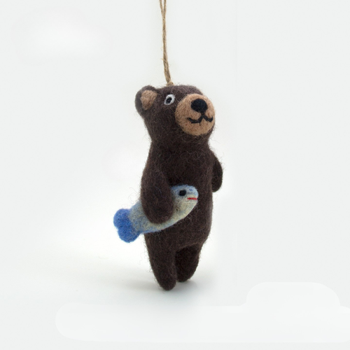 Nepalese Handmade Wool Felt Pendant Charms - Cute Brown Bear