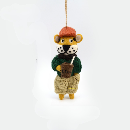 Nepalese Handmade Wool Felt Pendant Charms - Coffee Tiger